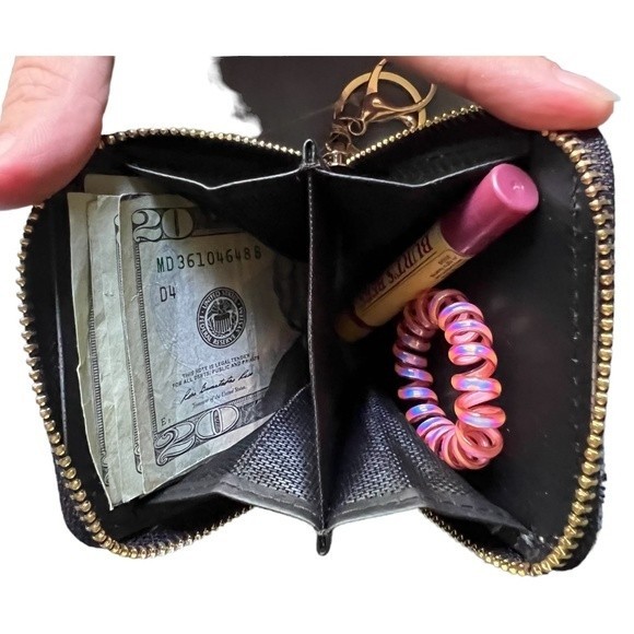 Mini Glitter Keychain Wallet Clip On Iridescent Card Holder Sparkly Small Zipper - Picture 4 of 17